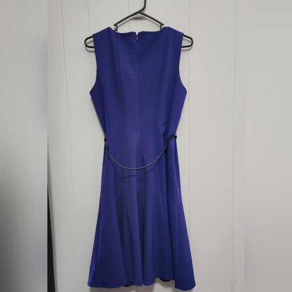 Calvin Klein Beautiful Blue Belted Sleeveless Pleated Dress - Picture 13 of 16